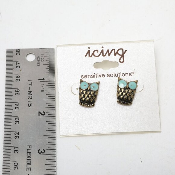 Vintage Jessica Sterling Silver & Brass Owl Earrings Bird Fashion Crystal - Picture 3 of 5